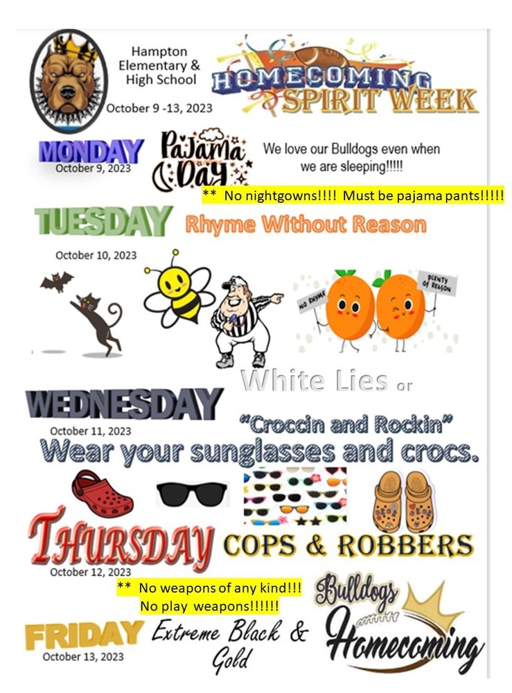 2023 HHS Elementary & High School Spirit Week Calendar